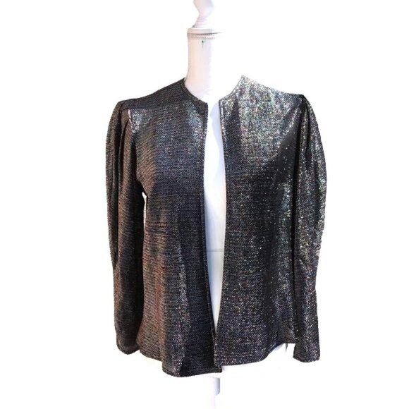 Unbranded Jackets & Blazers - Vintage Open Jacket Womens 70s Metallic Puff Sleeve Silver Unlined Sparkly